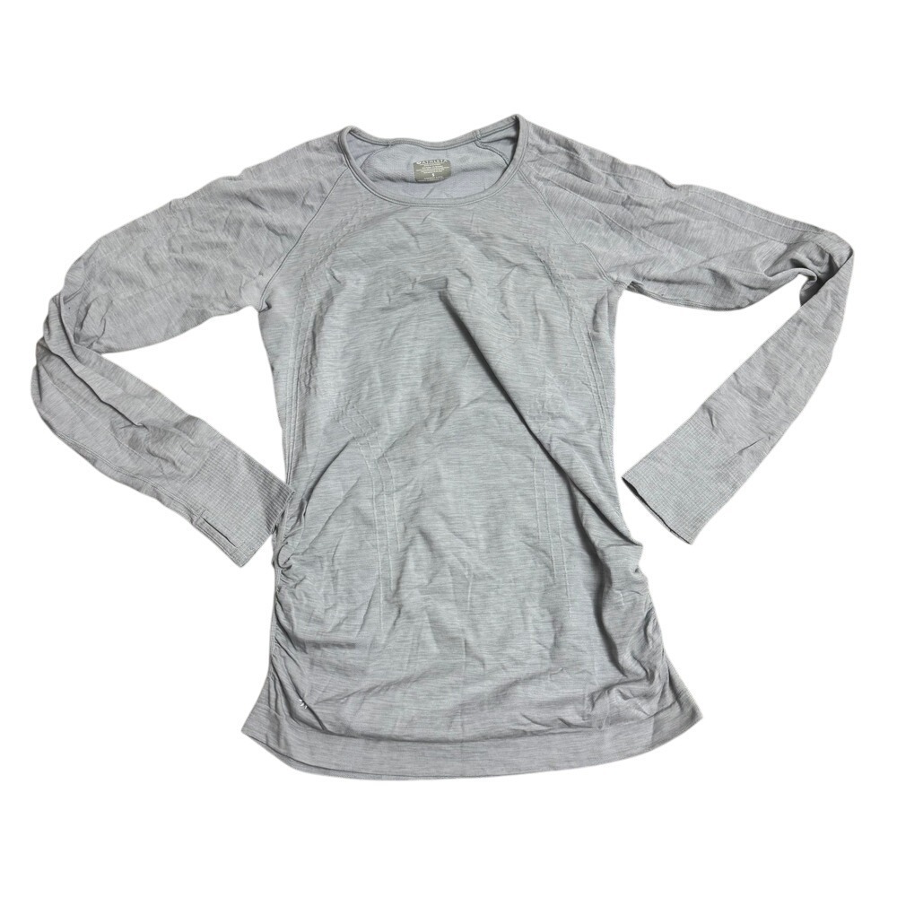 Athleta‎ Long Sleeve Top Thumbholes Ruched Gray Athletic Shirt Small